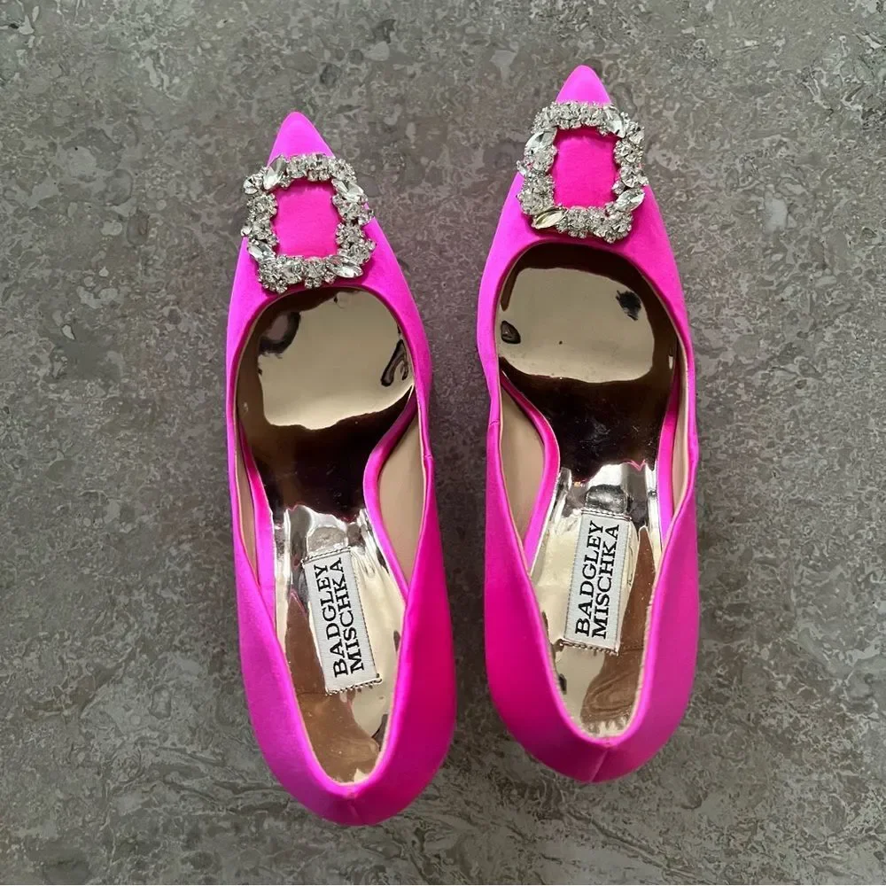 Badgley Mischka Cher Satin Brooch Embellished Pumps Pink, New, Size 7.5 - Picture 11 of 16